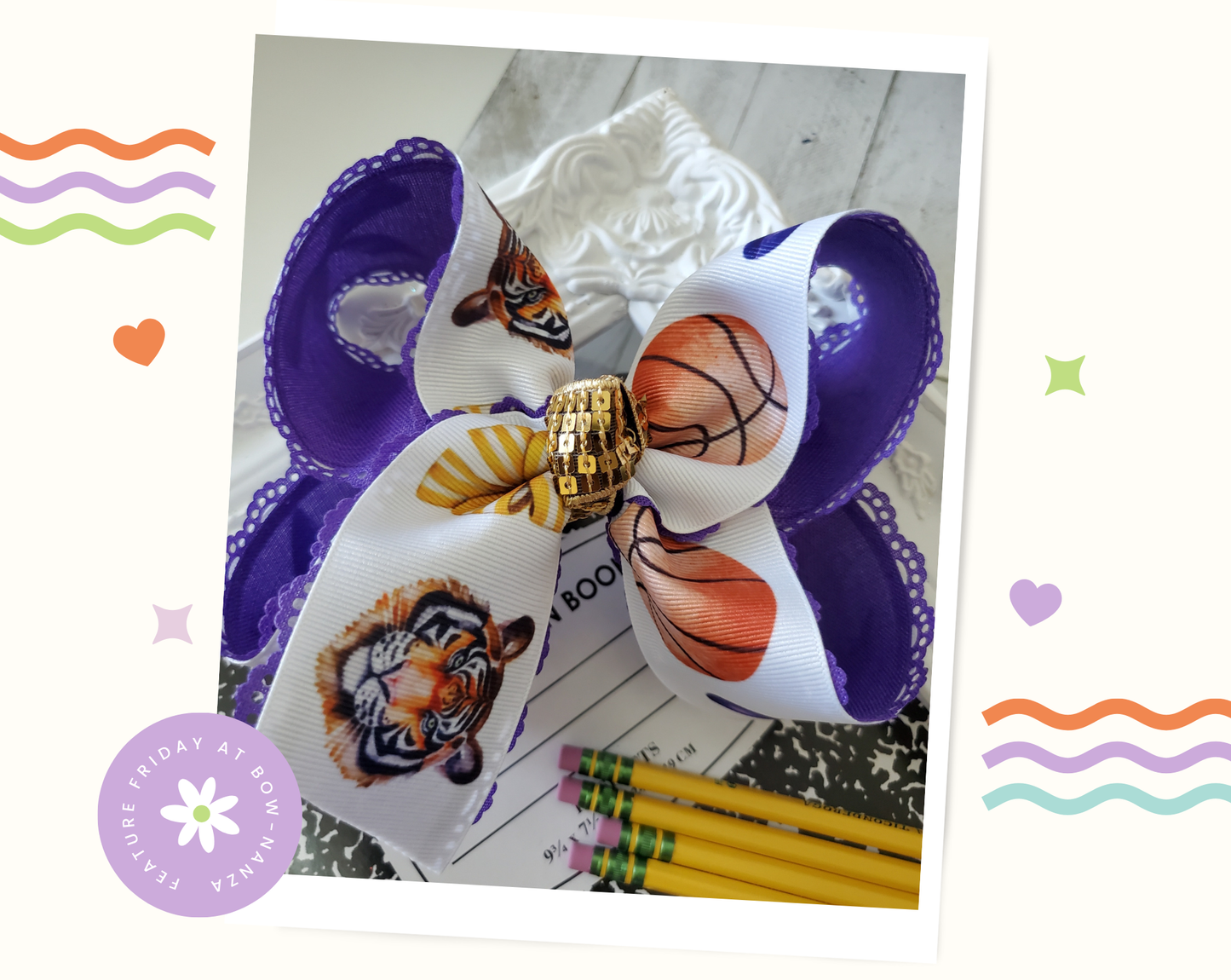 Tigers Basketball Hair Bow
