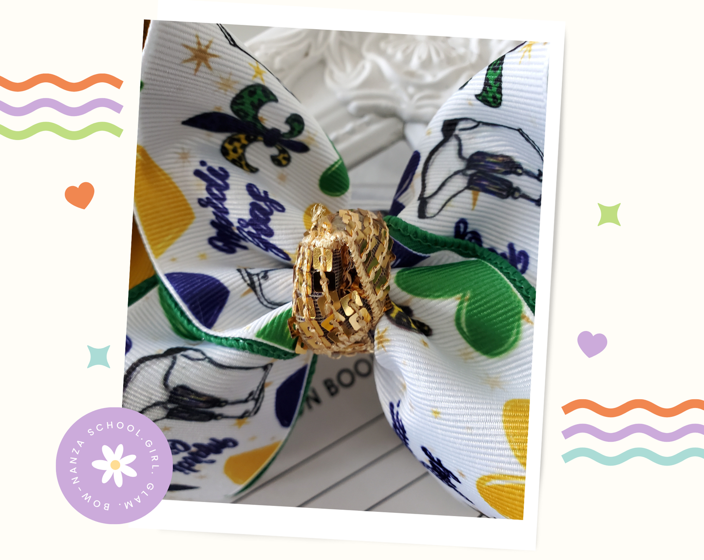 Mardi Gras Boots Hair Bow