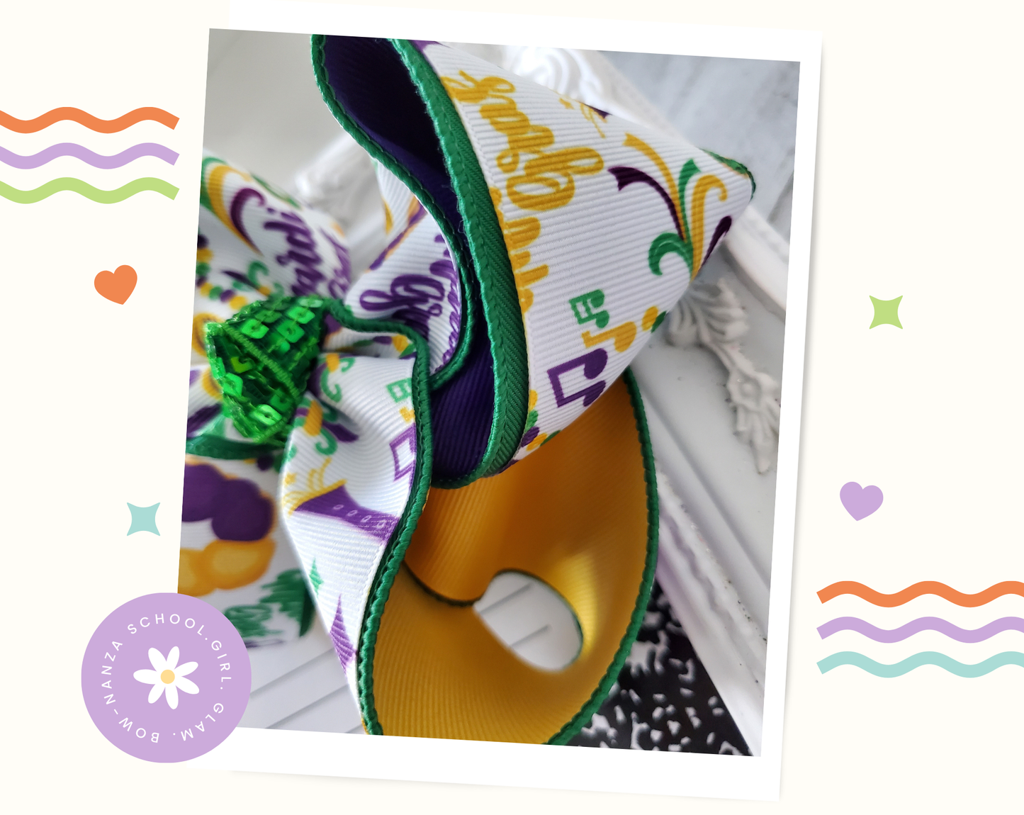 King Cake Mardi Gras Hair Bow