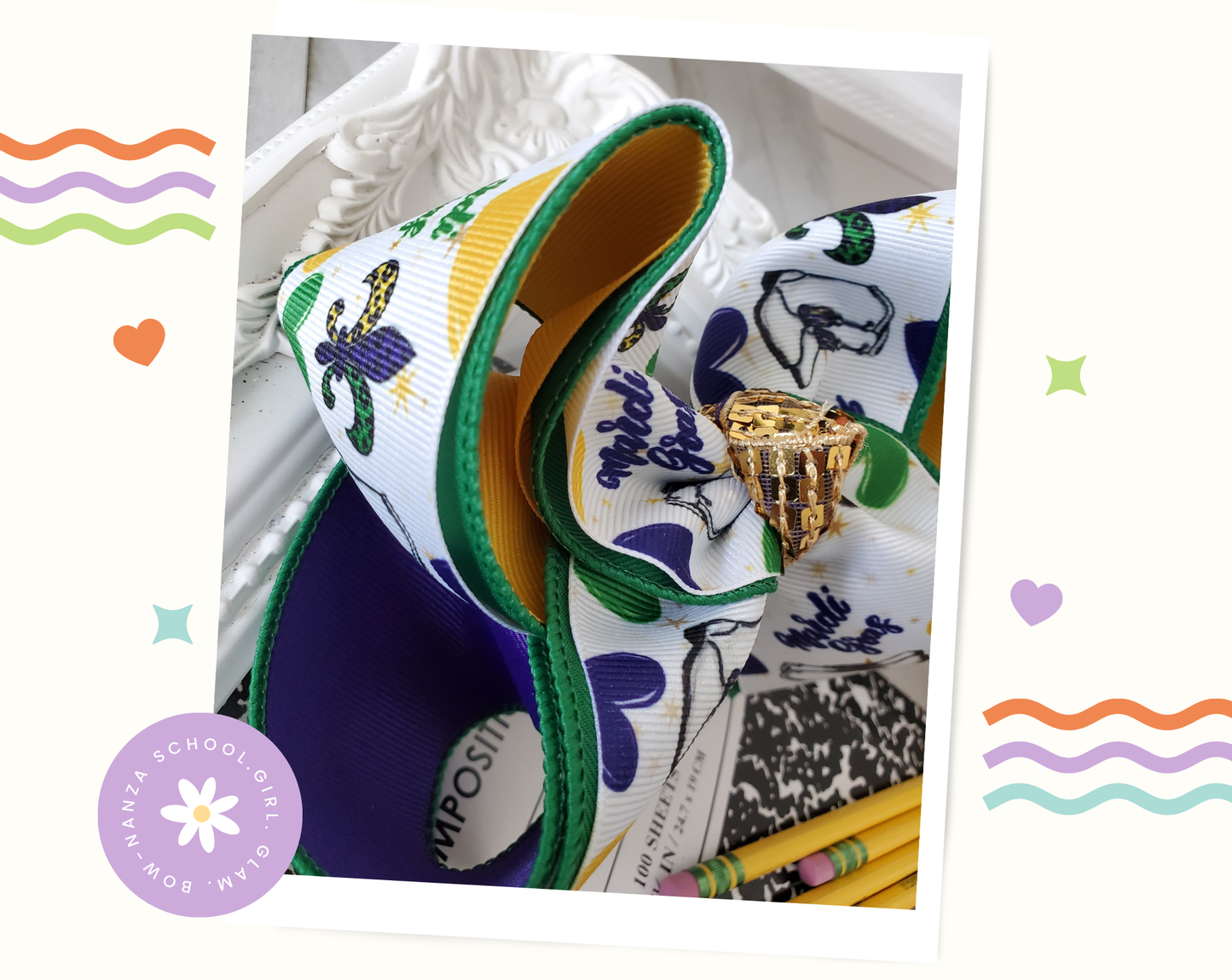 Mardi Gras Boots Hair Bow