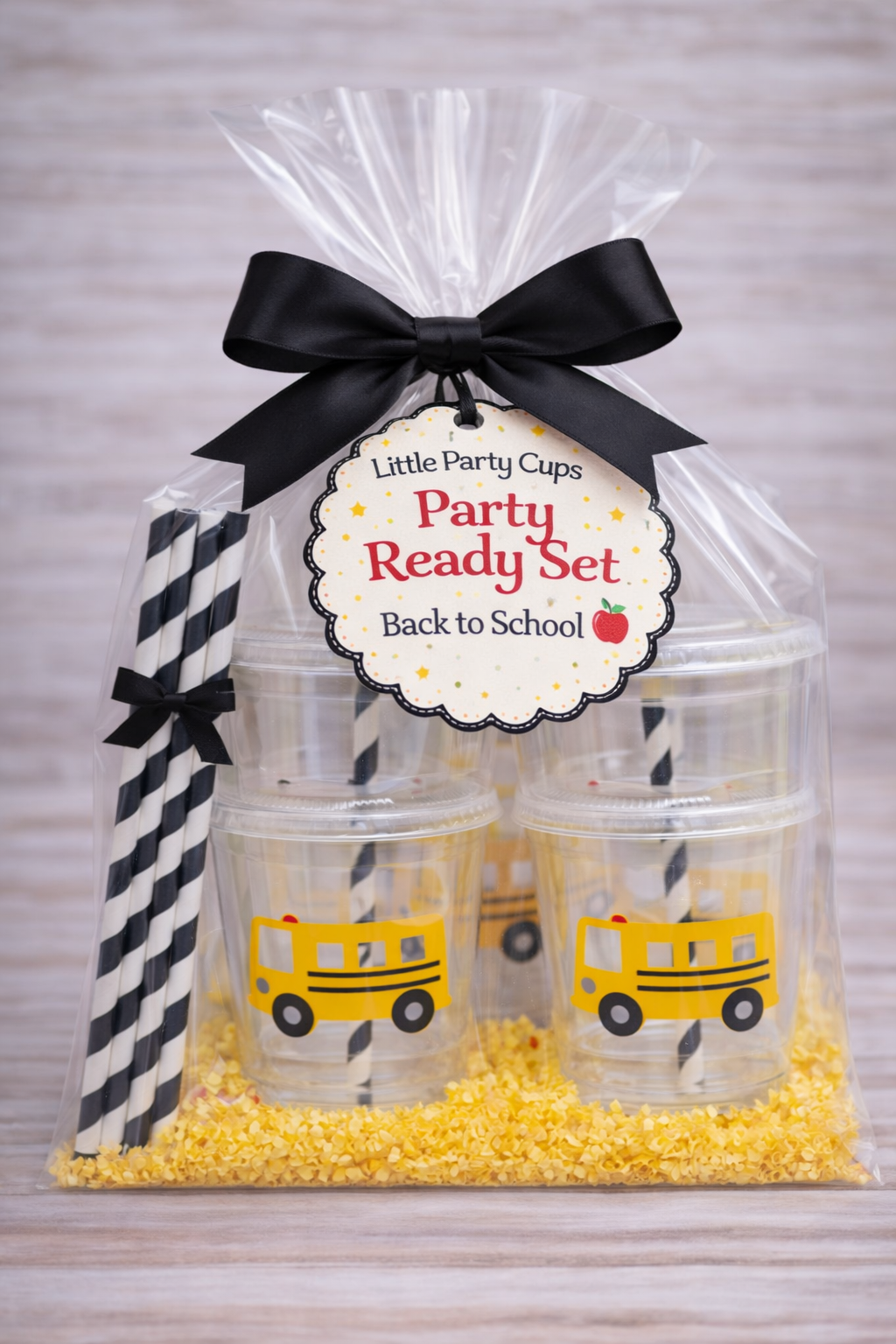 School Bus Birthday Party Cups | Kids Party Cups with Lids & Straws