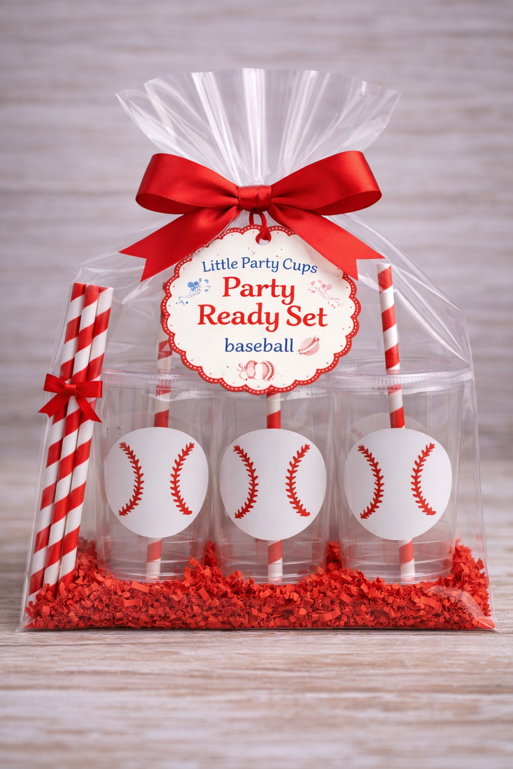 Baseball Party Cups | Kids Party Cups with Lids & Straws