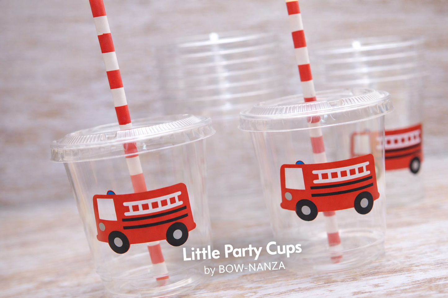 Fire Truck Party Cups | Kids Party Cups with Lids & Straws