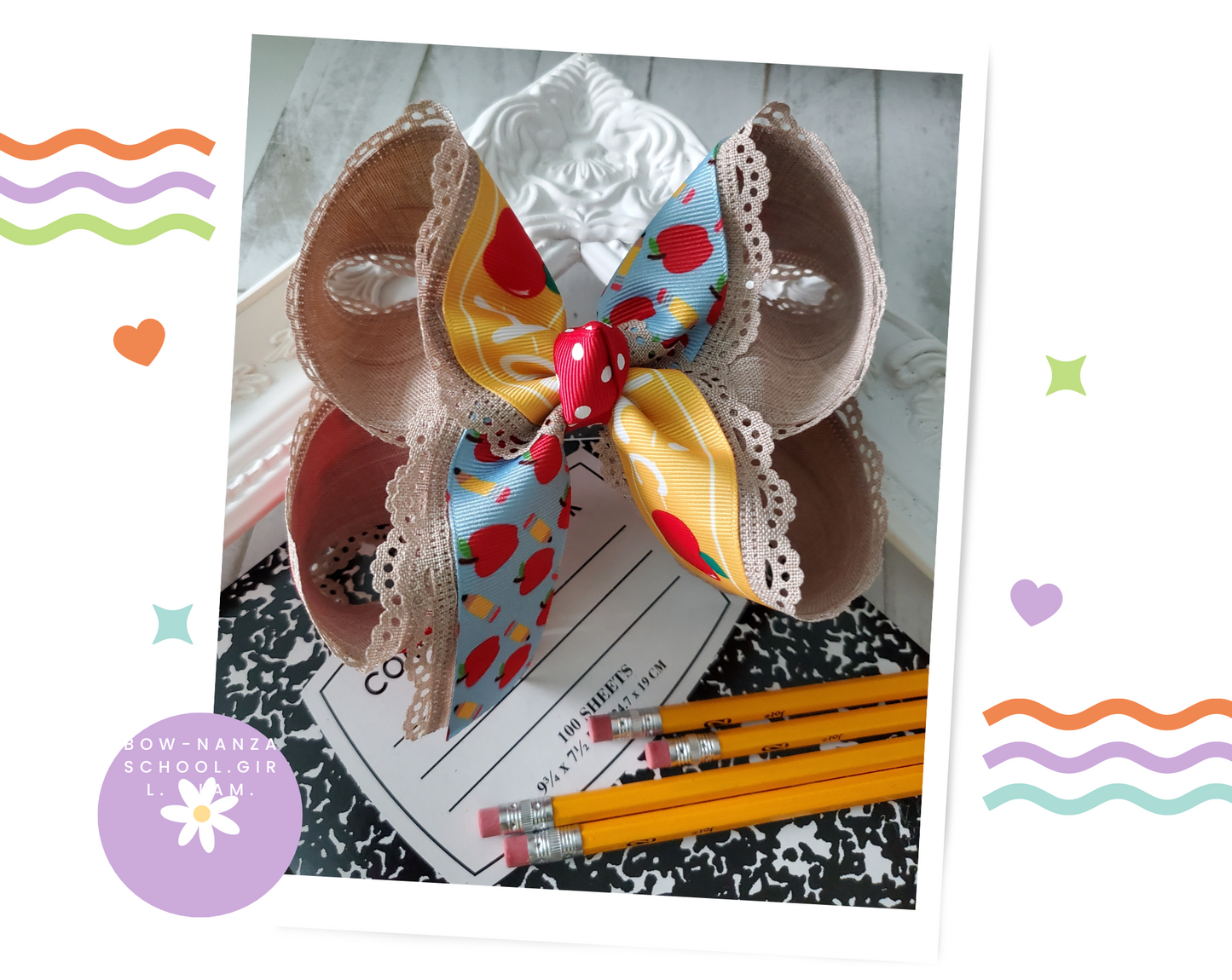 Back to School Hair Bow Apples & ABC's