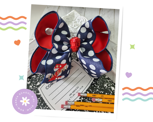 Zachary Logo Hair Bow Bling Big Dots