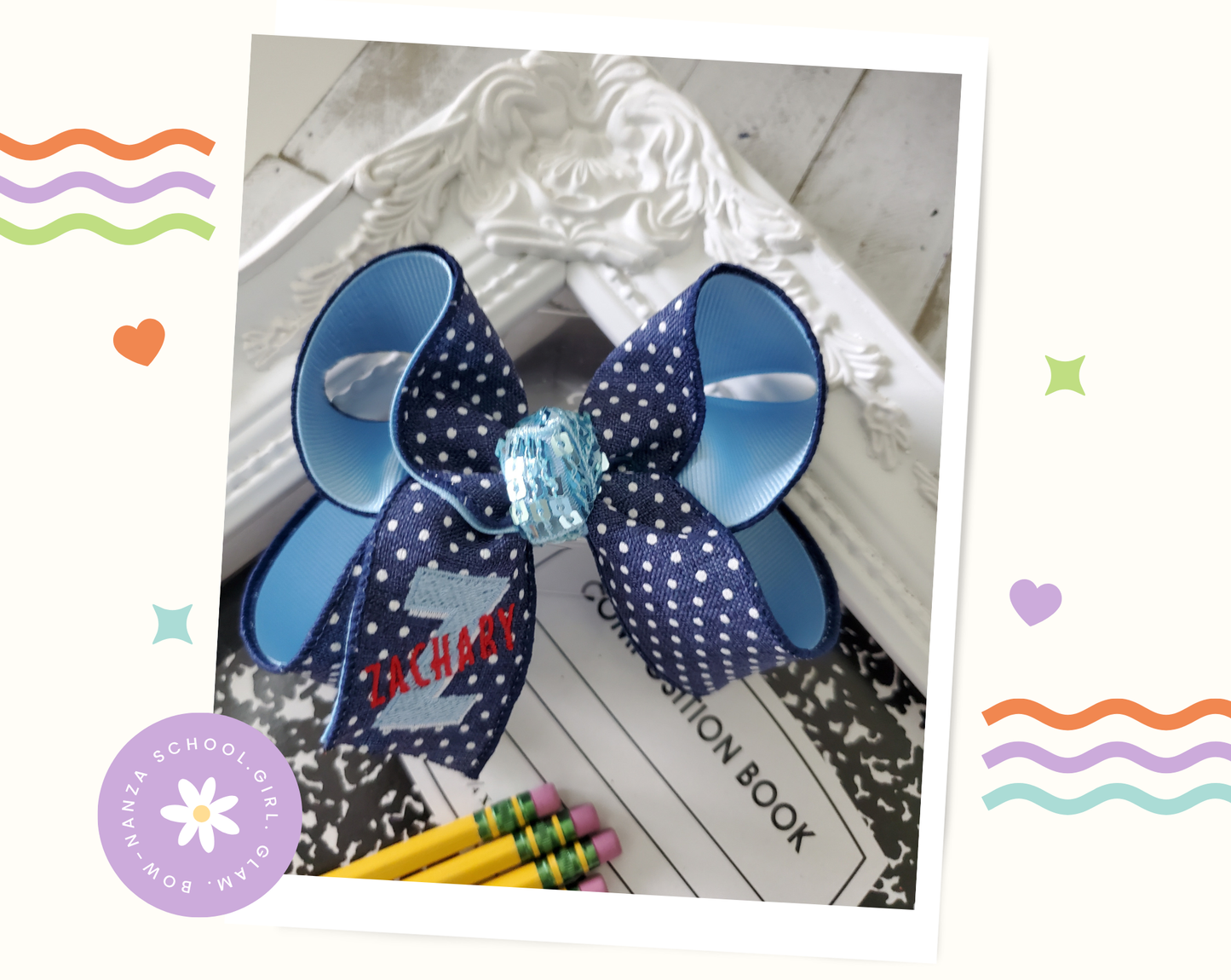 Zachary Embroidery Hair Bow