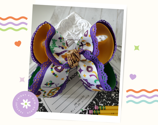King Cake Mardi Gras Hair Bow
