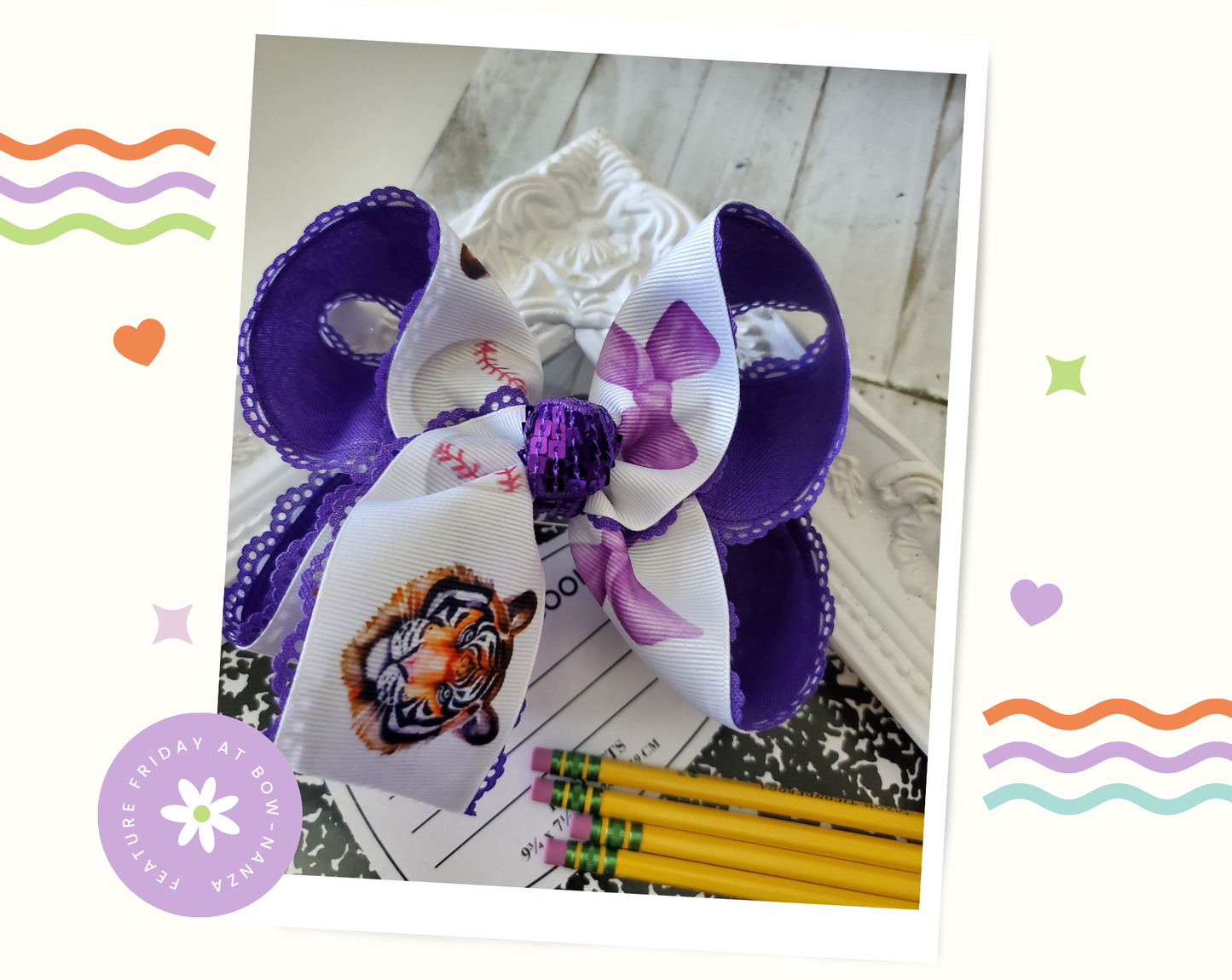 Tigers Baseball Hair Bow