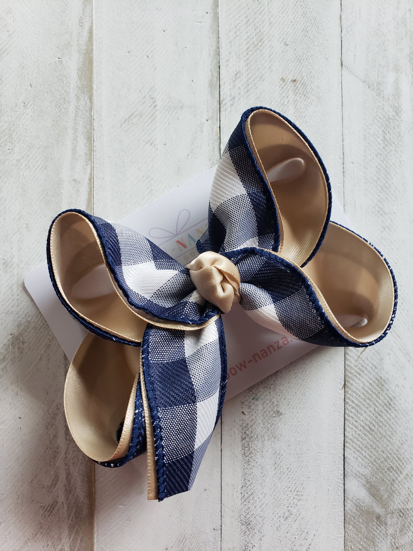 Khaki & Navy Plaid Hair Bow