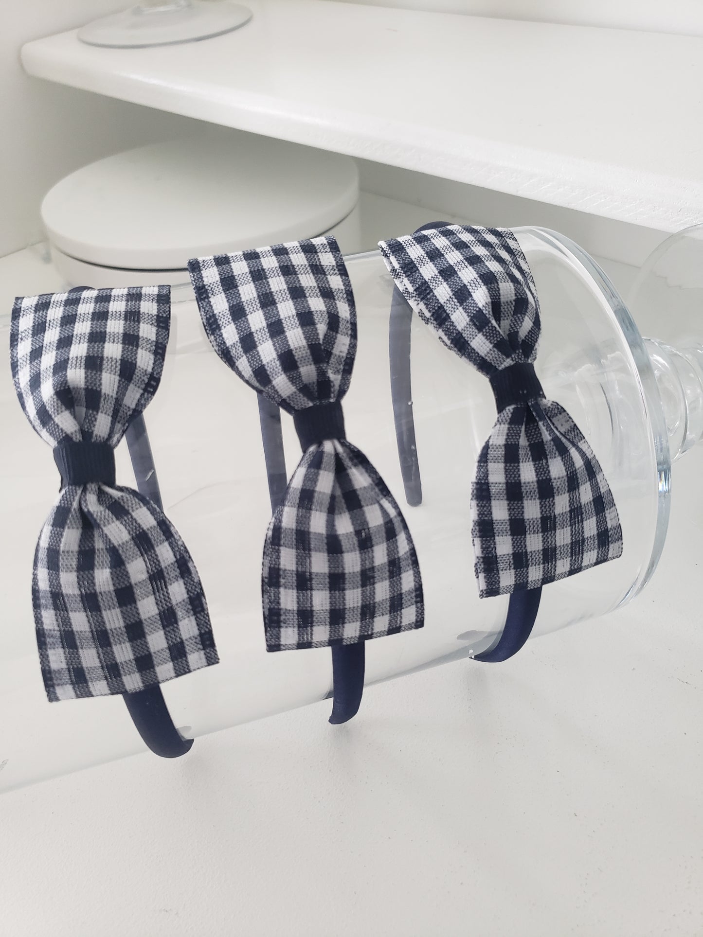 Navy Gingham Bow Headband