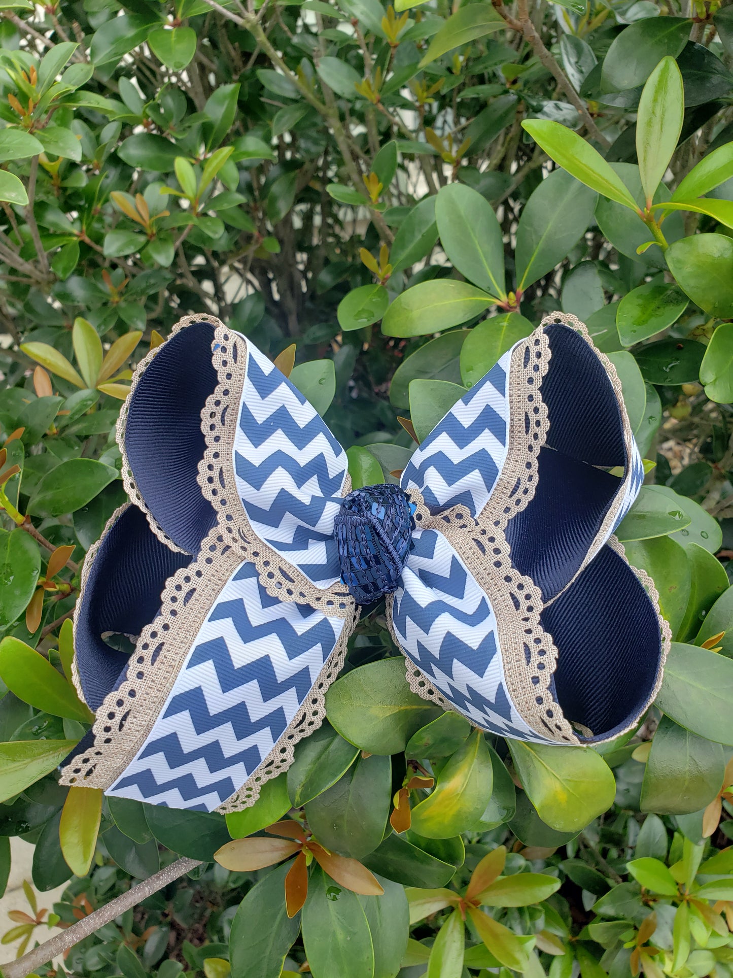 Layered Navy Chevron Hair Bow