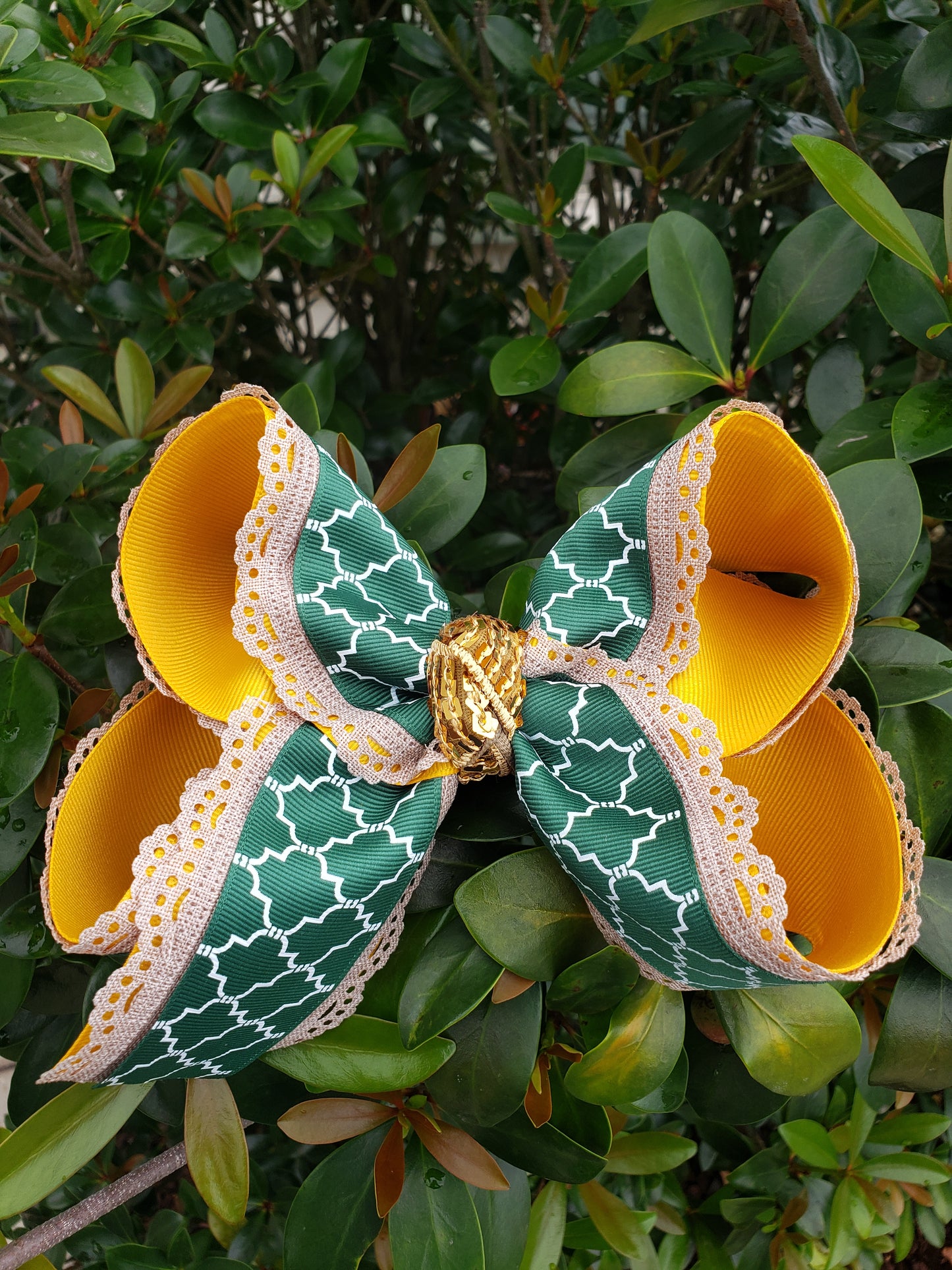 Green & Yellow Gold Quatrafoil Hair Bow