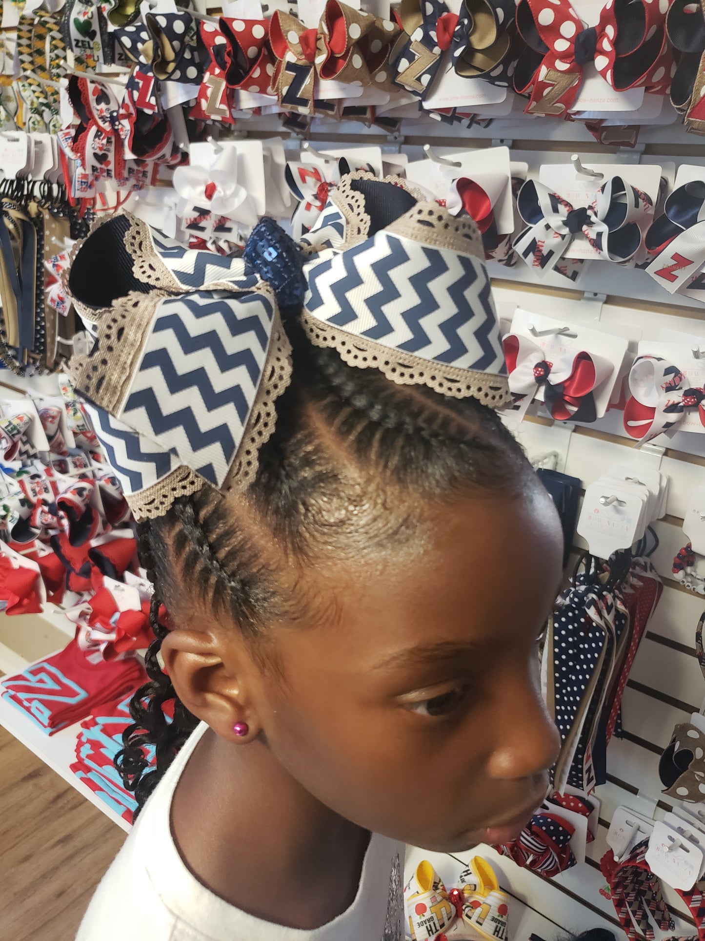 Layered Navy Chevron Hair Bow