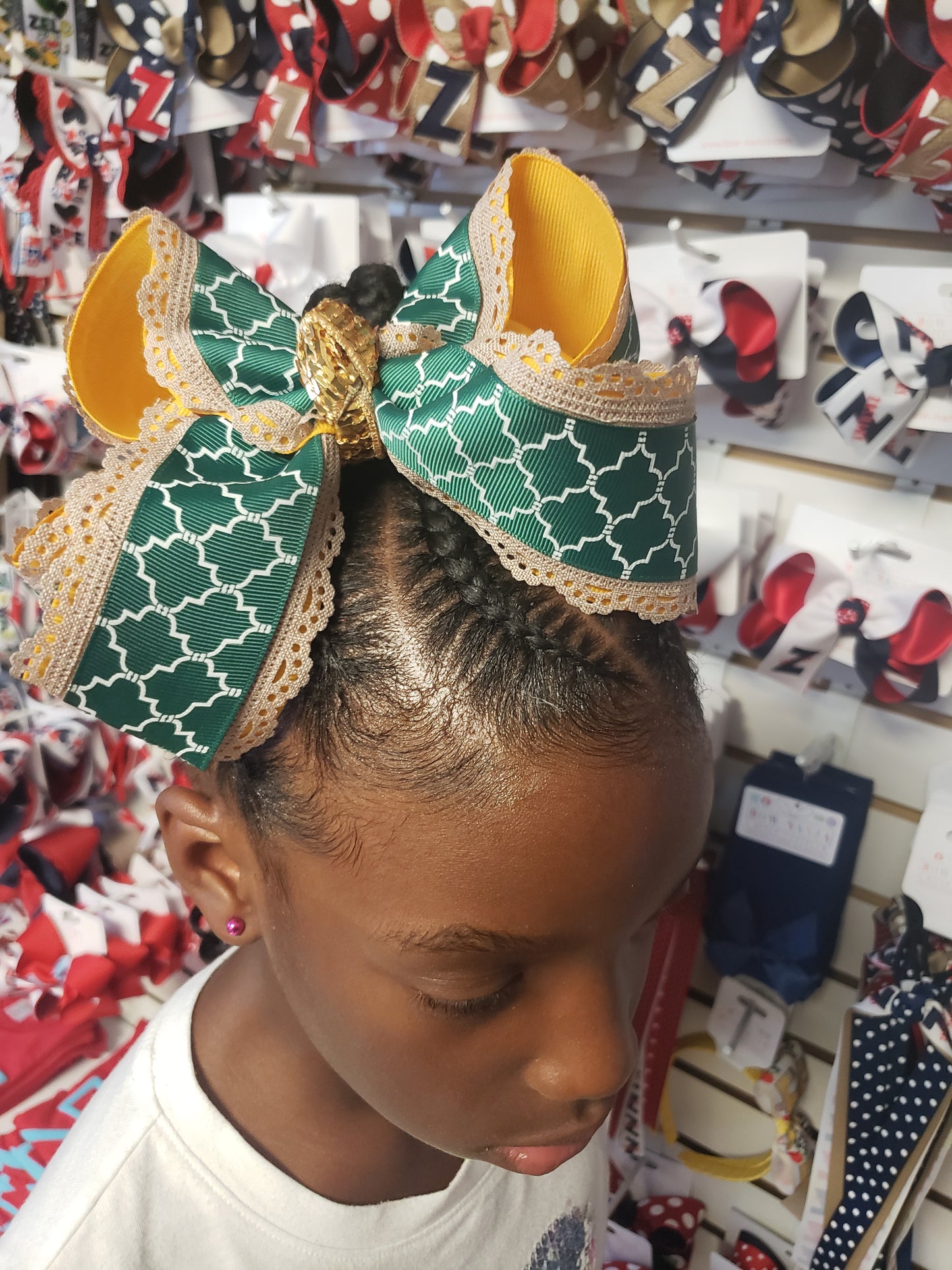 Green & Yellow Gold Quatrafoil Hair Bow