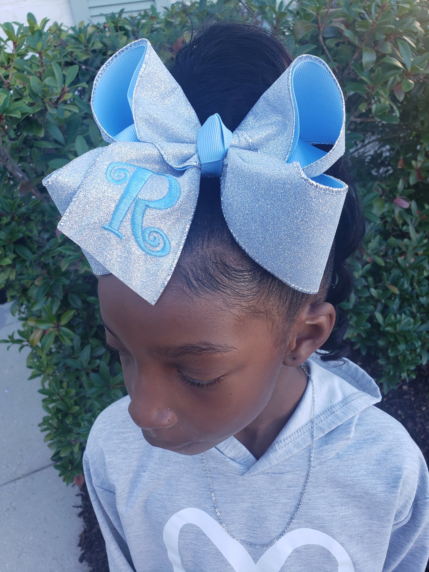 Silver Monogram Hair Bow