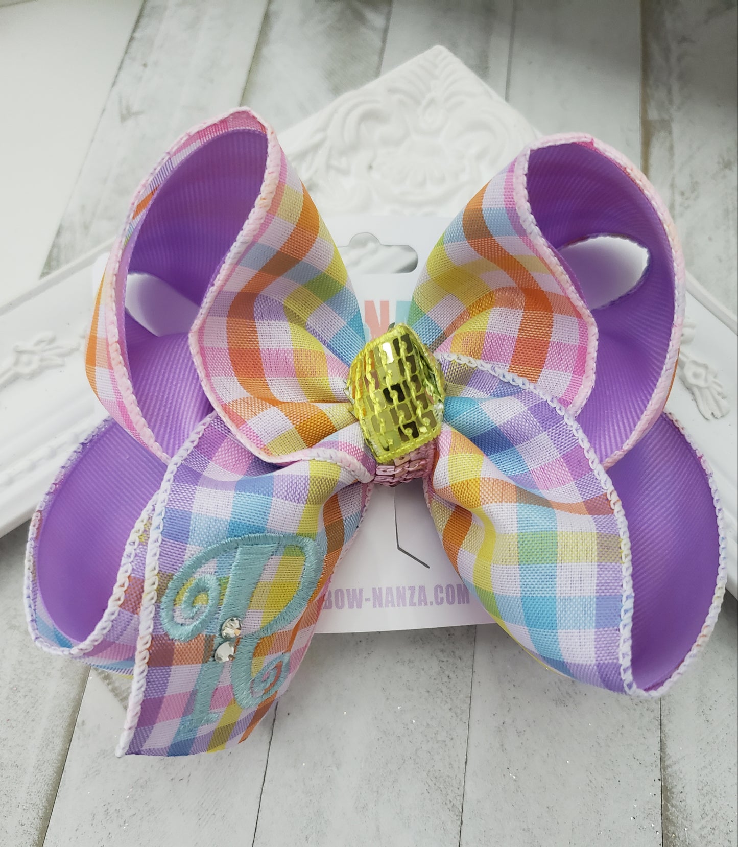 Gingham Easter Monogram Hair Bow