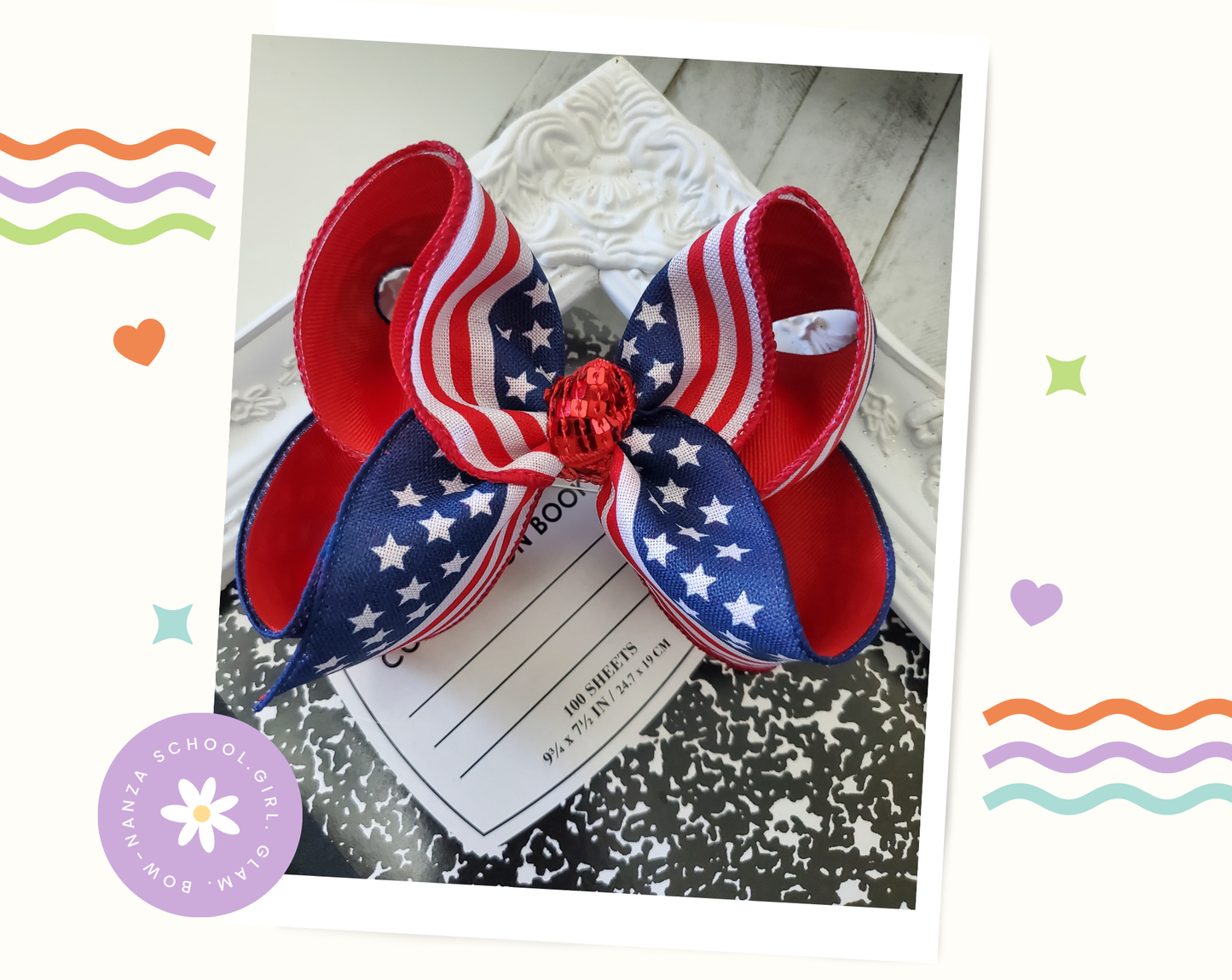 American Flag Ribbon Hair Bow