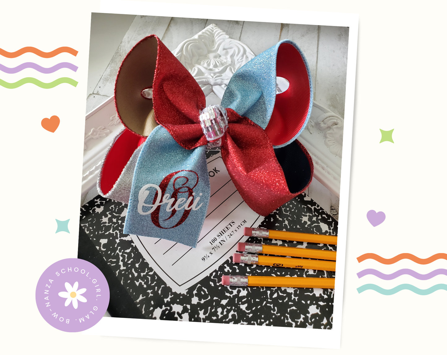 Name & Initial Glitter Hair Bow