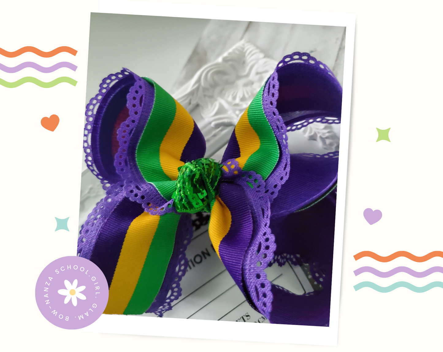 Mardi Gras Stripe Hair Bow