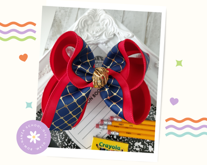 Red, Navy & Gold Layered Hair Bow