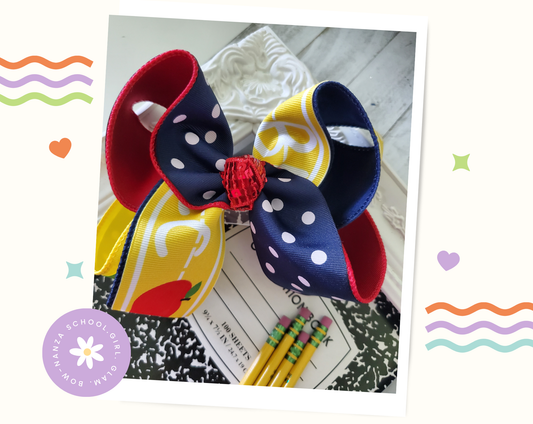 Back to School Hair Bow Apples & ABC's (Yellow)