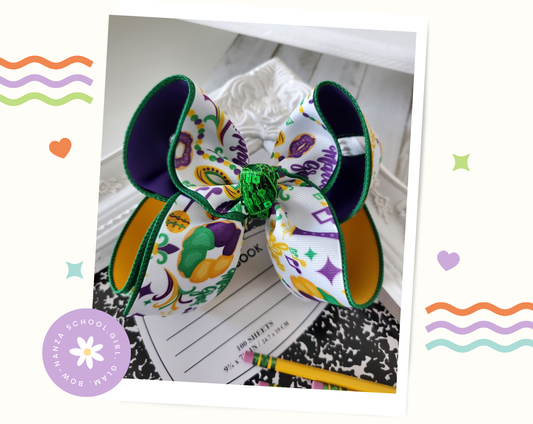 King Cake Mardi Gras Hair Bow
