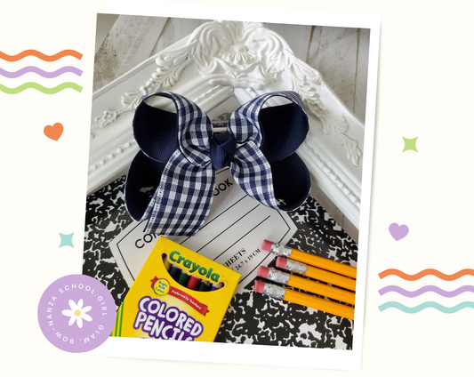 Navy Gingham School Hair Bow