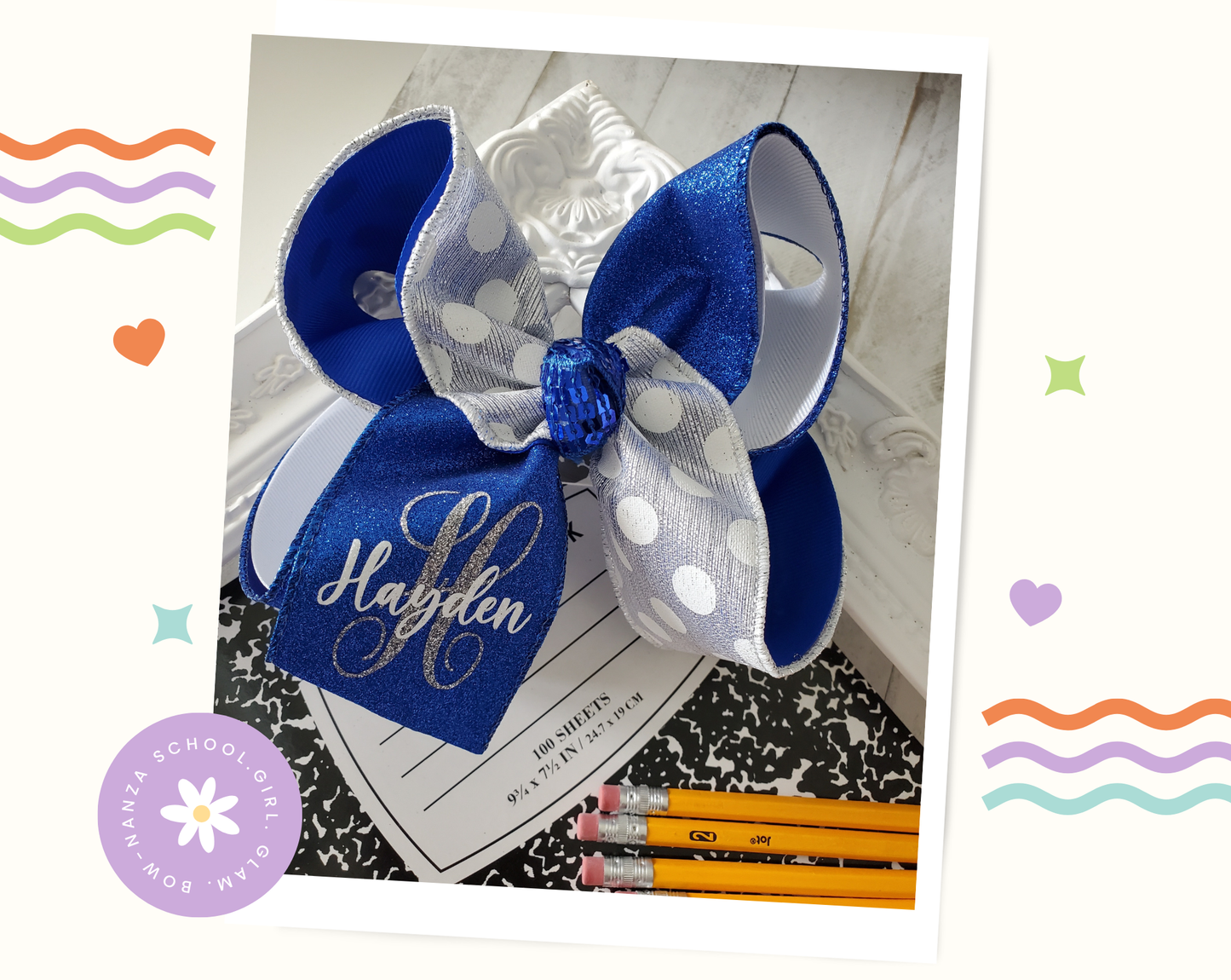 Name & Initial Glitter Hair Bow