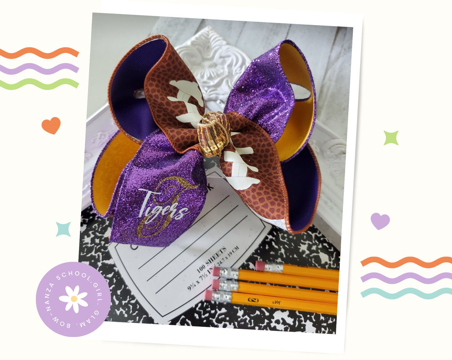 Tigers Football Glitter Bow