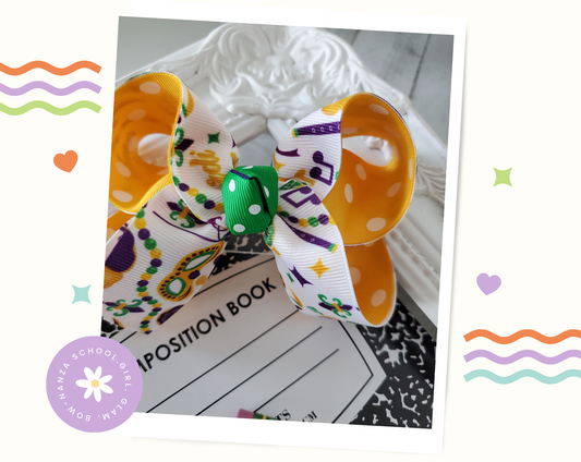 King Cake Mardi Gras Hair Bow