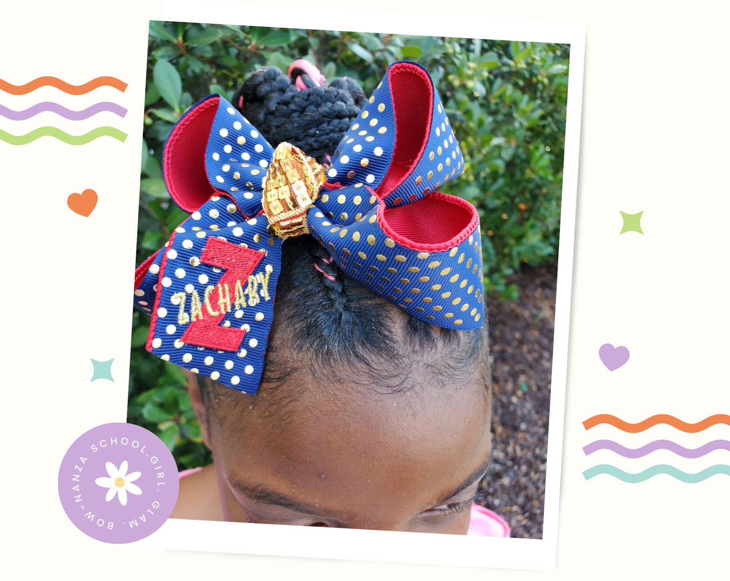 Zachary Embroidery Hair Bow Gold