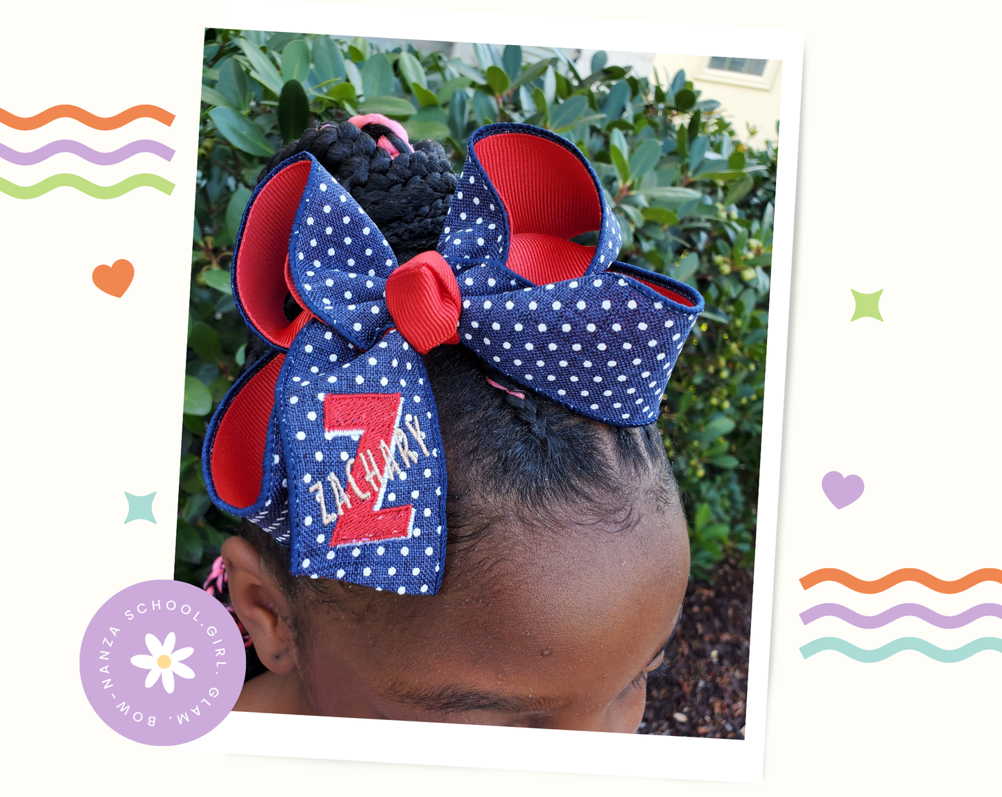 Zachary Embroidery Hair Bow