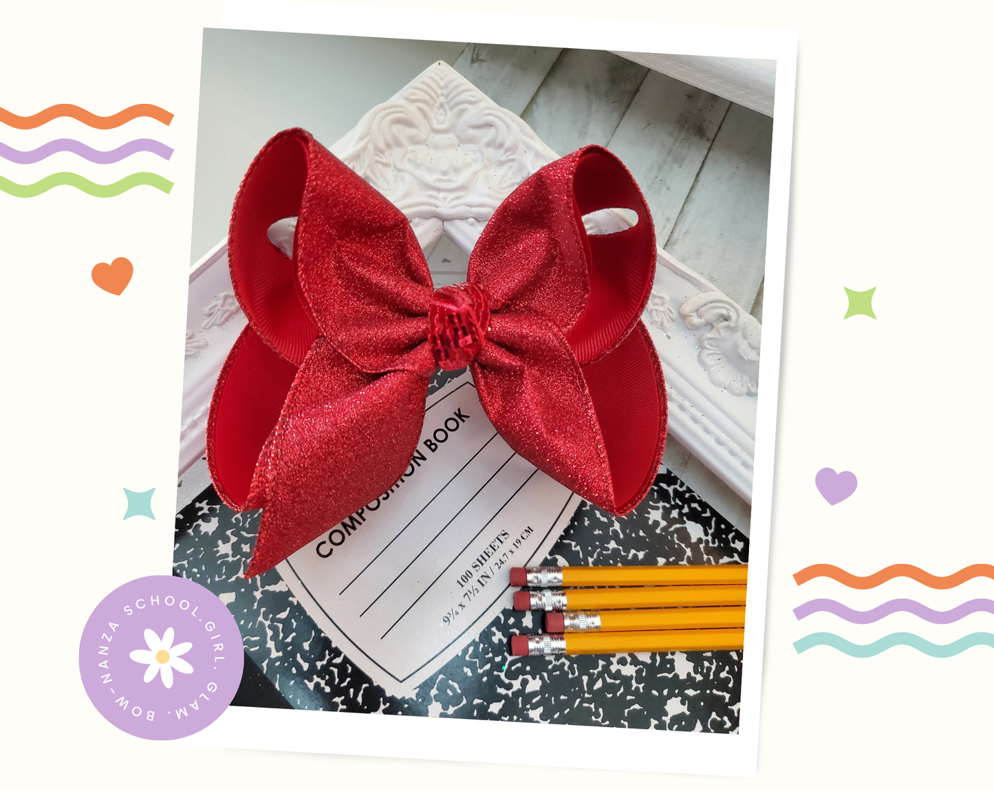 Red Glitter Christmas Hair Bow