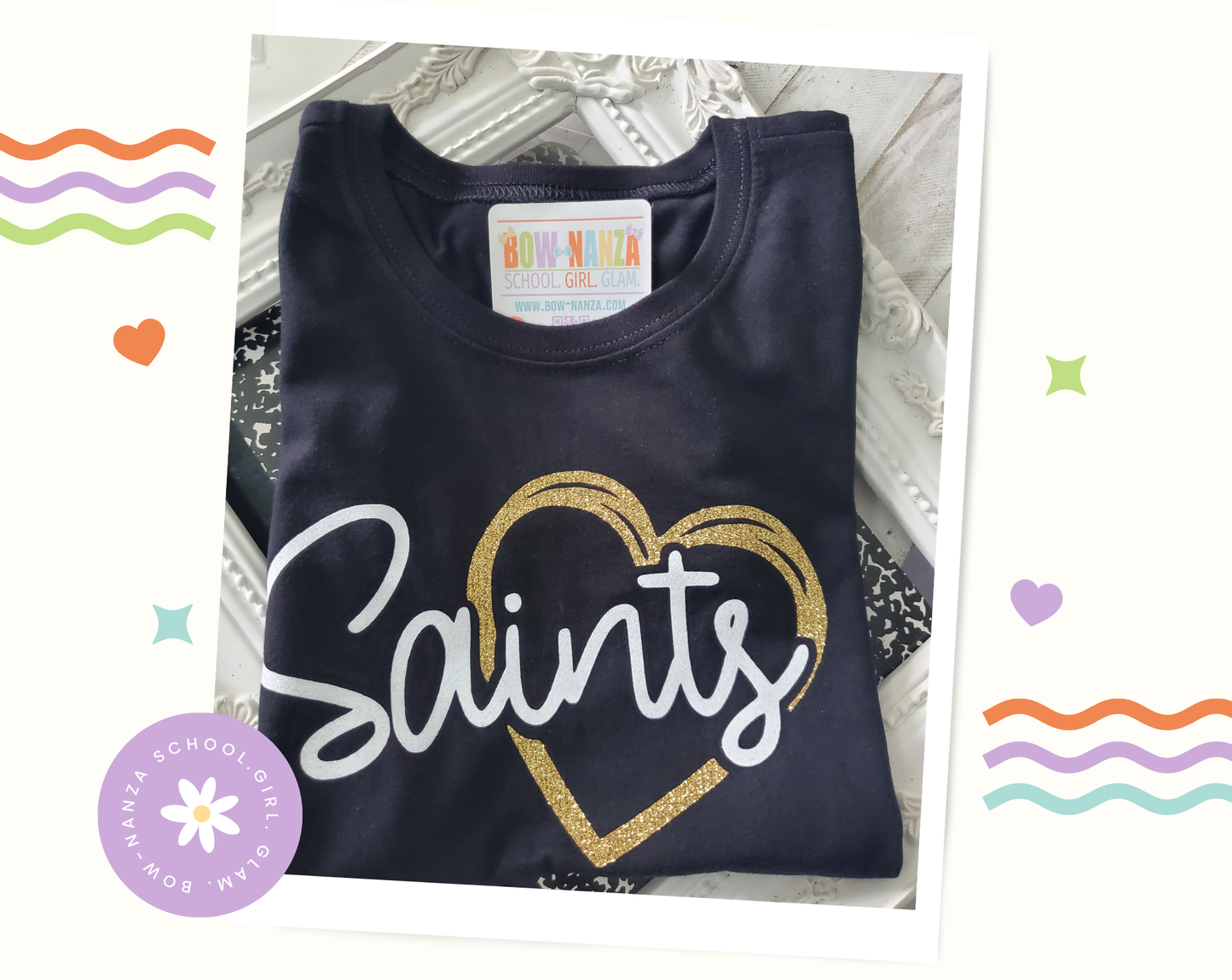 Saints Football T-Shirt White Gold