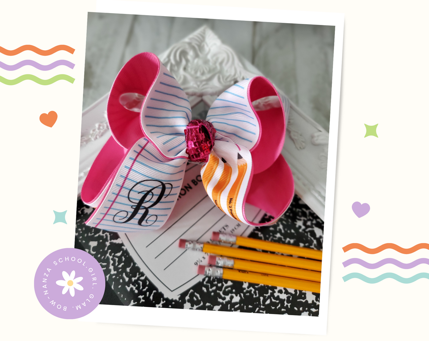 Initial Pencil Name Hair Bow