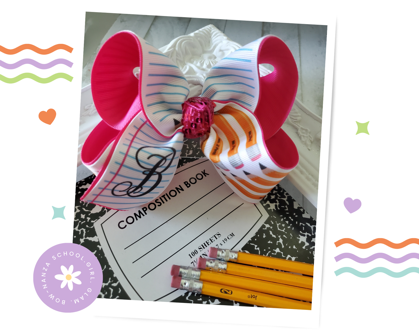 Initial Pencil Name Hair Bow