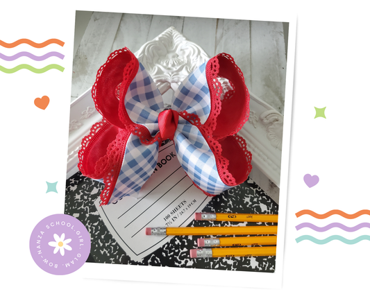 Back to School Bows Blue Plaid