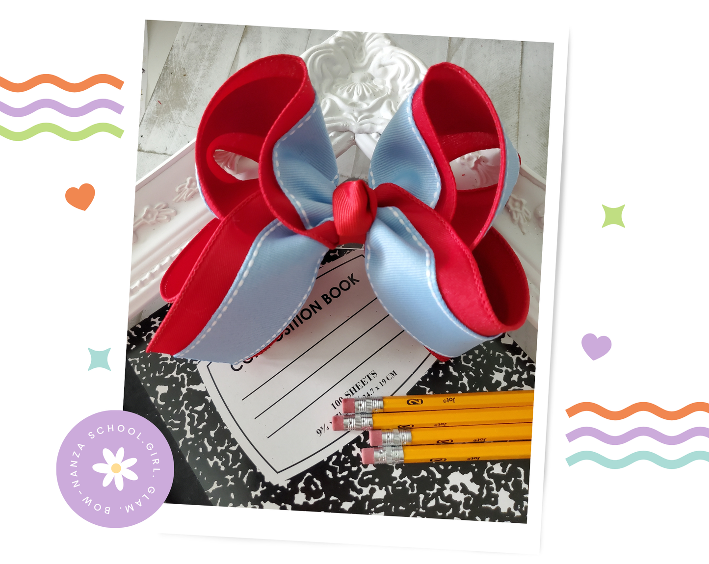 Back to School Bows Blue Saddle Stitch