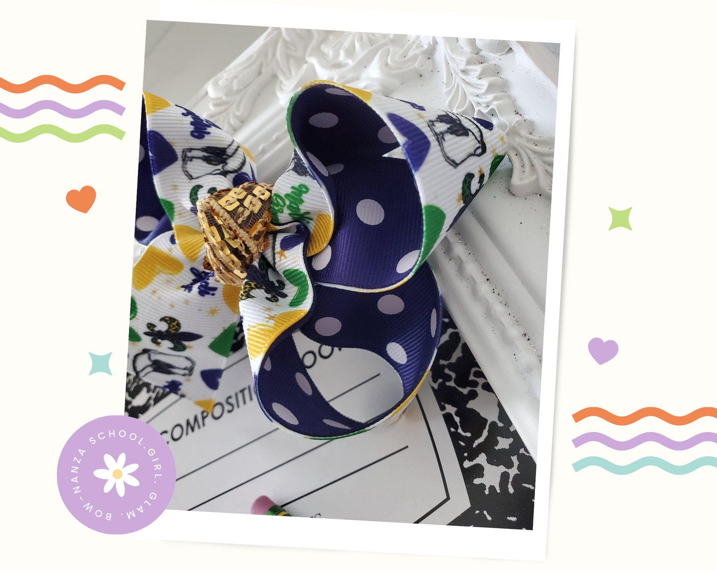 Mardi Gras Boots Hair Bow