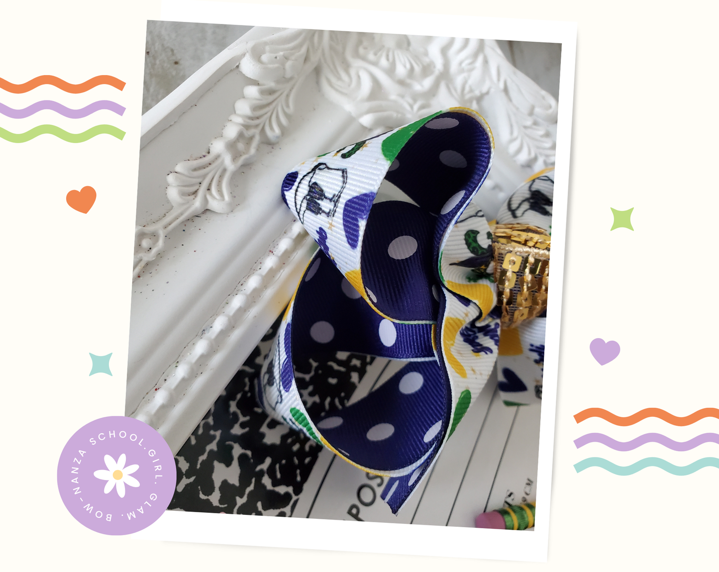 Mardi Gras Boots Hair Bow