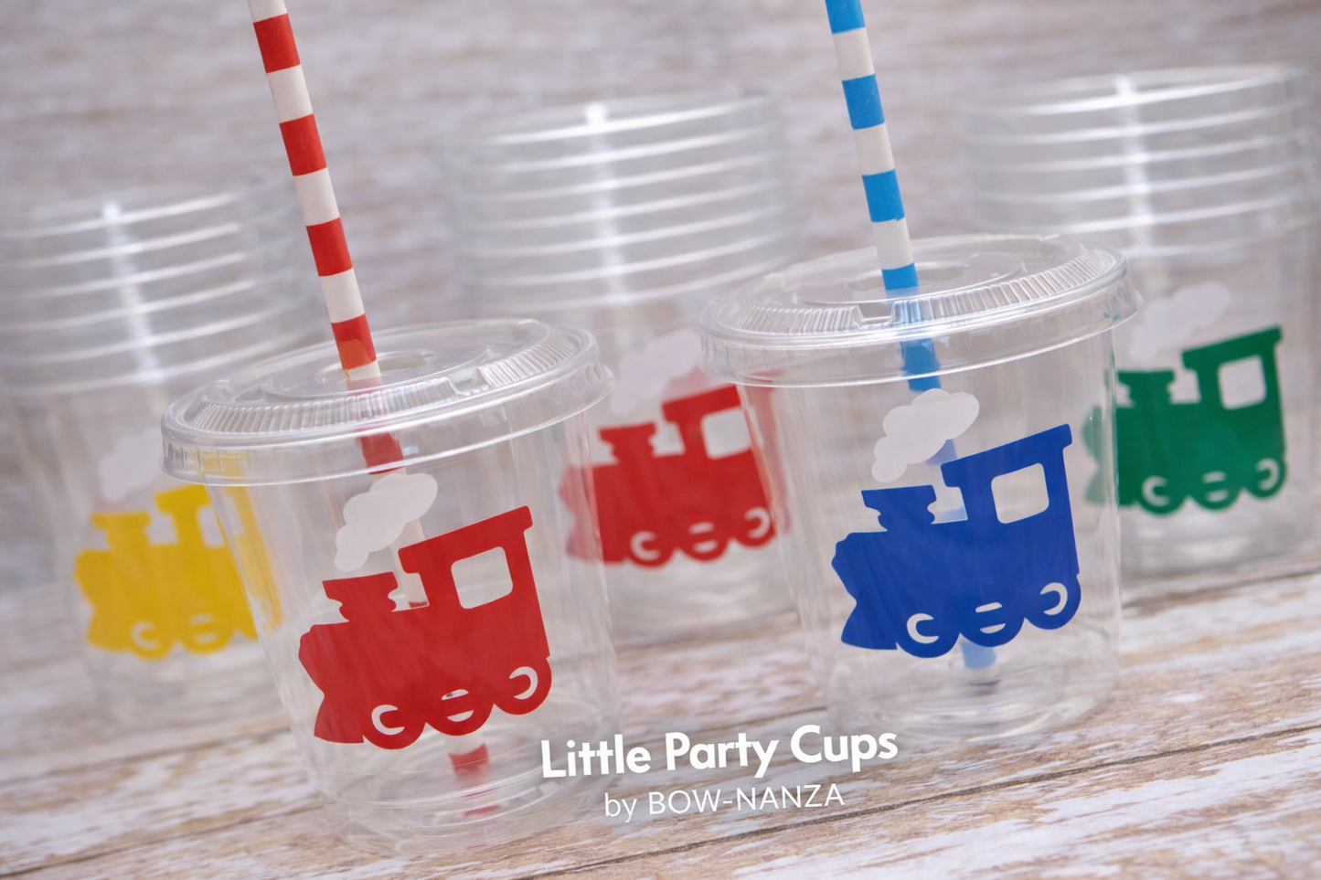 Train Party Cups | Kids Party Cups with Lids & Straws