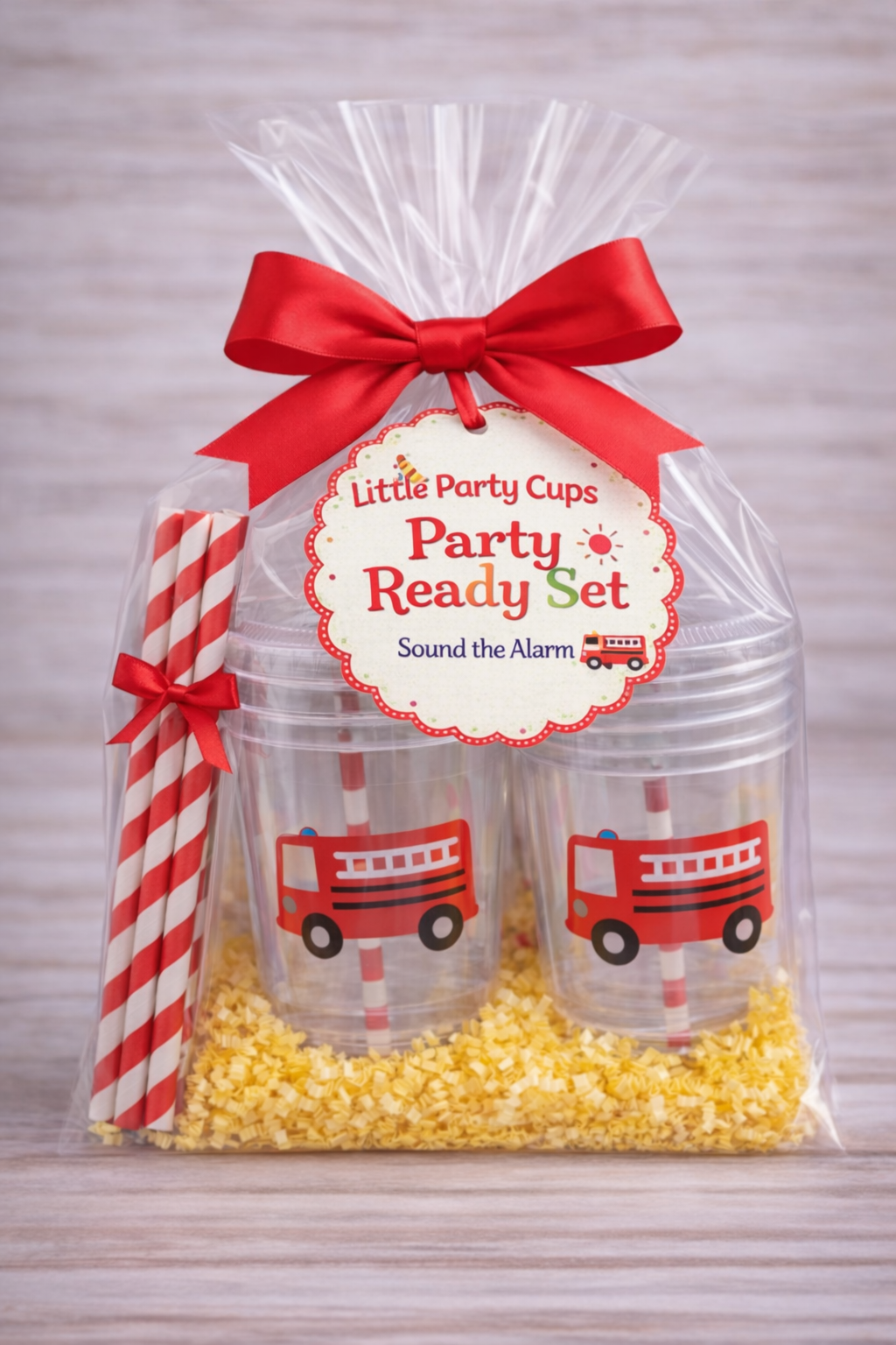 Fire Truck Party Cups | Kids Party Cups with Lids & Straws