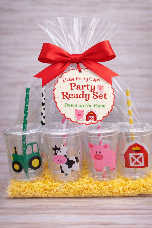 Barnyard Farm Party Cups | Kids Party Cups with Lids & Straws