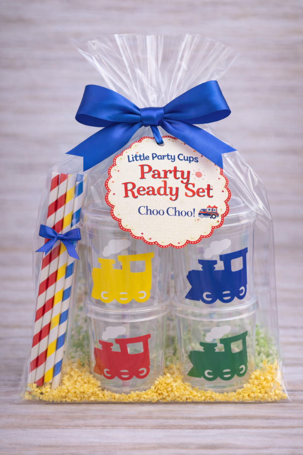 Train Party Cups | Kids Party Cups with Lids & Straws