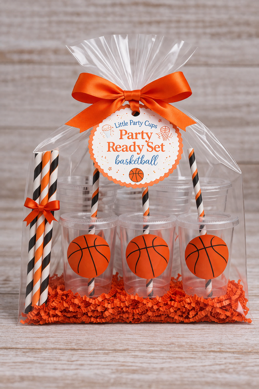 Basketball Party Cups | Kids Party Cups with Lids & Straws