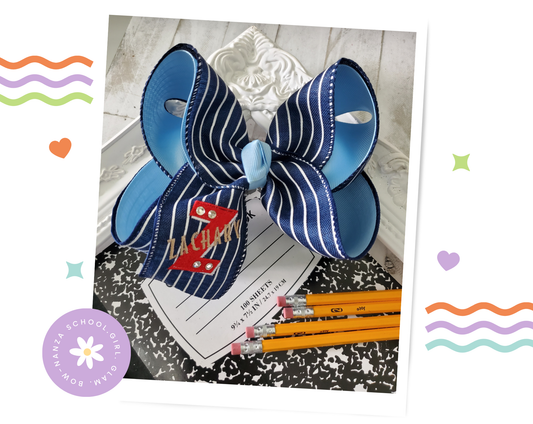 Zachary Logo Hair Bow Blue Stripe