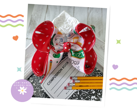 Back to School Hair Bow Red Polka Dot