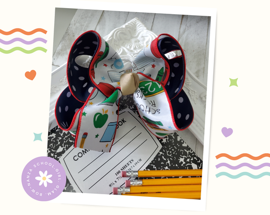 Back to School Hair Bow Navy Polka Dot