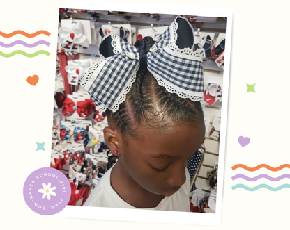 Navy Gingham School Hair Bow