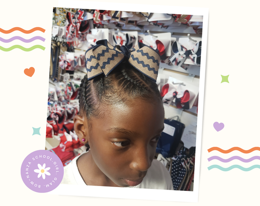 Khaki & Navy School Hair Bow